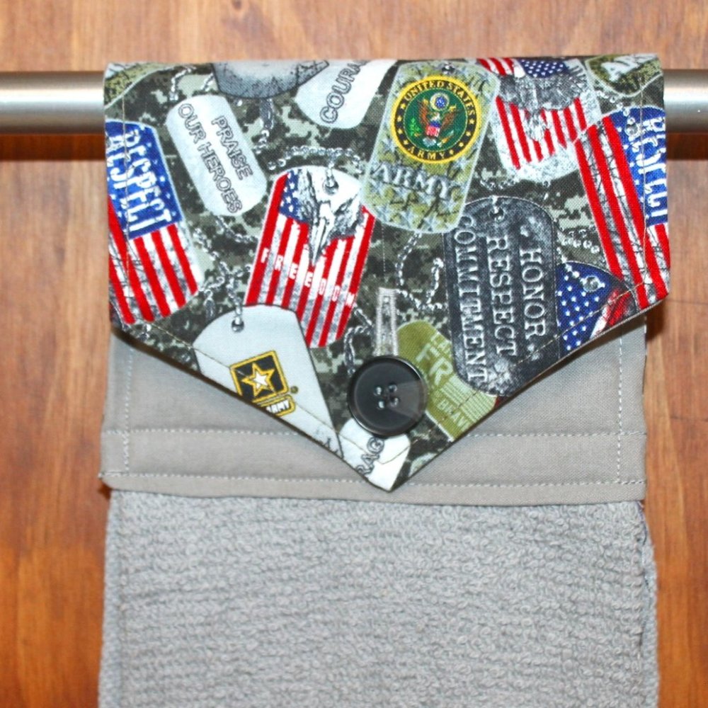 U.S. ARMY PRINT GRAY HANDMADE HANGING KITCHEN HAND TOWEL GRAY COTTON HAND TOWEL